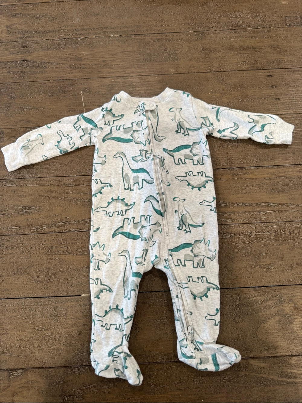 Carter's Teal and Light Gray Dino Footed One-Piece